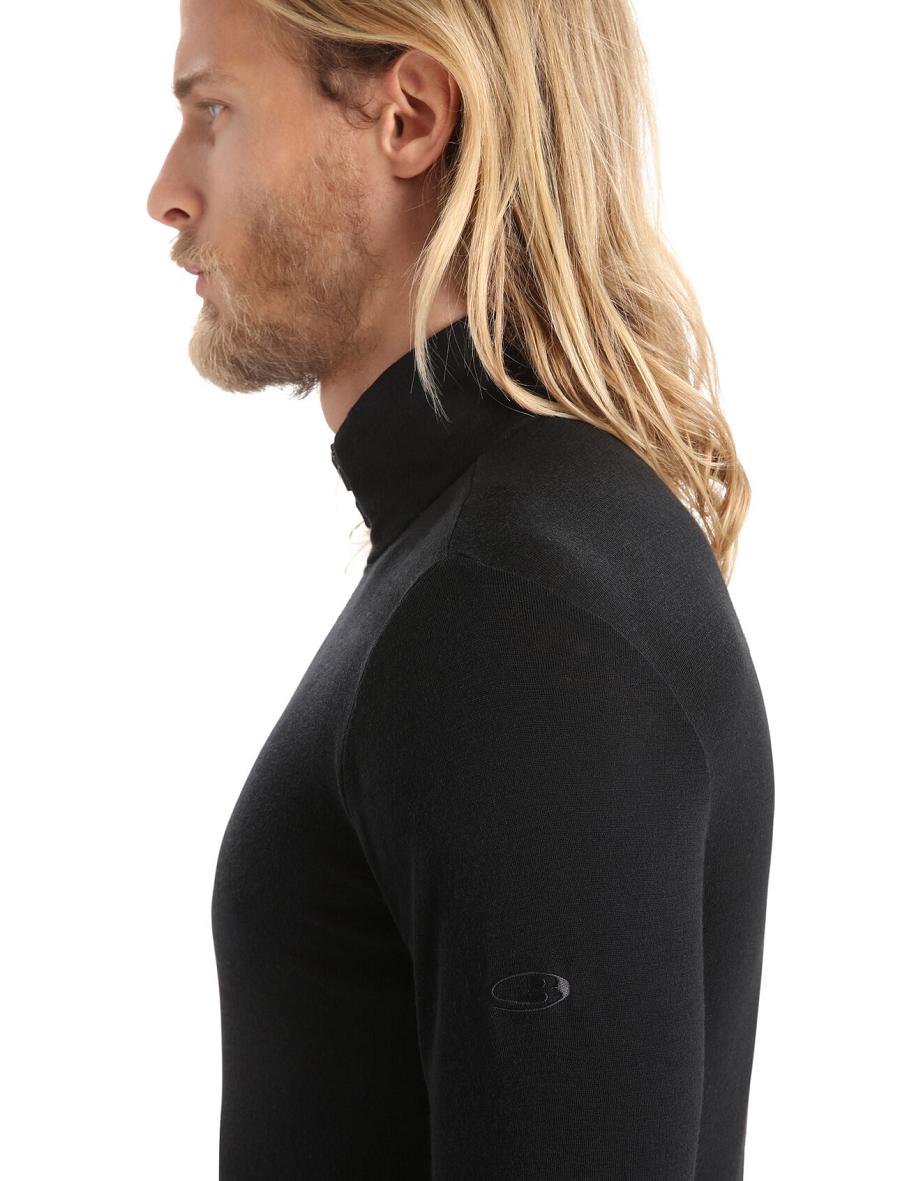 Men's Icebreaker Merino 175 Everyday Long Sleeve Half Zip Thermal Top Base Layers Black | CA 1576MQZA